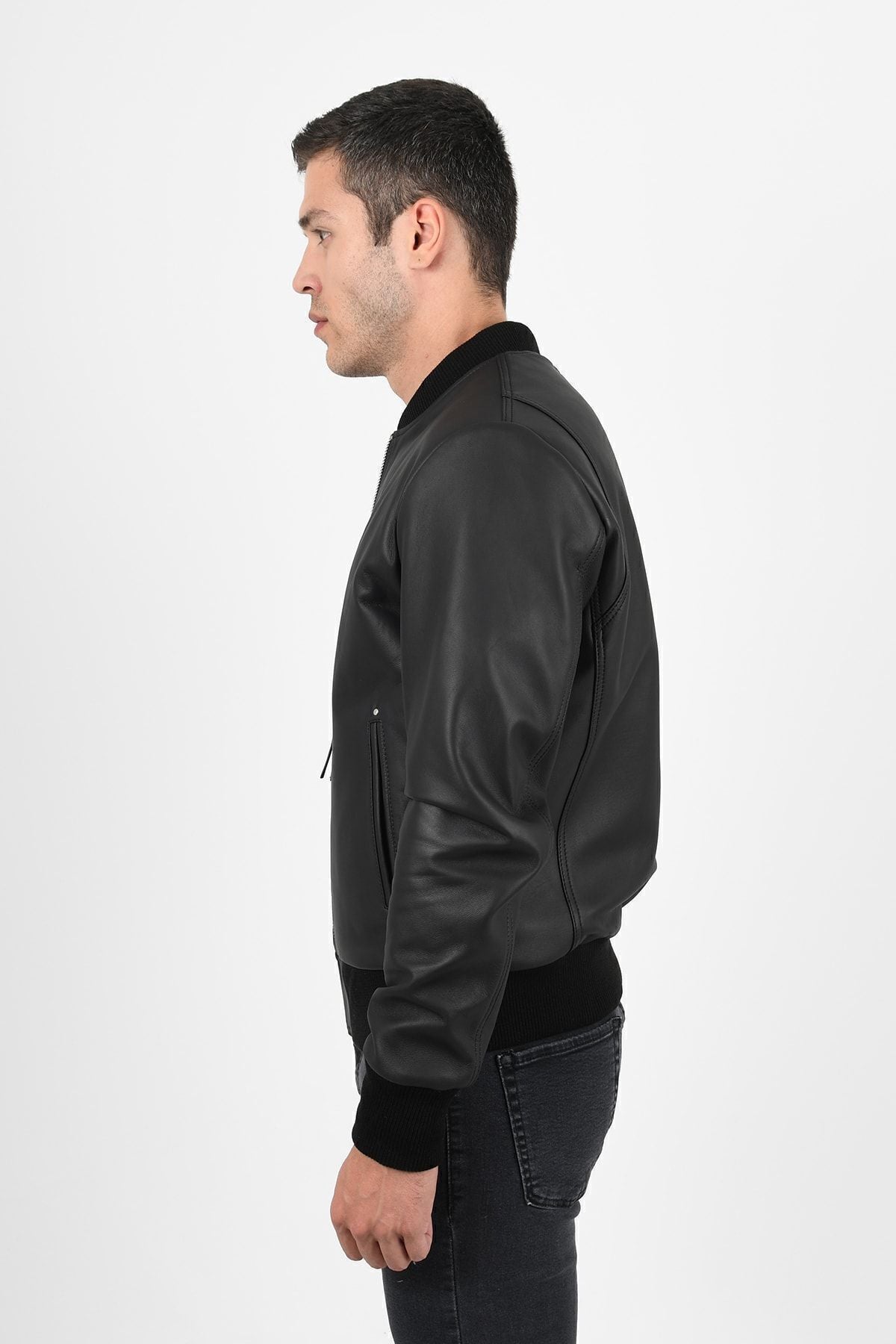 ALIN College Men's Genuine Leather Varsity Jacket Black - MALLTURK
