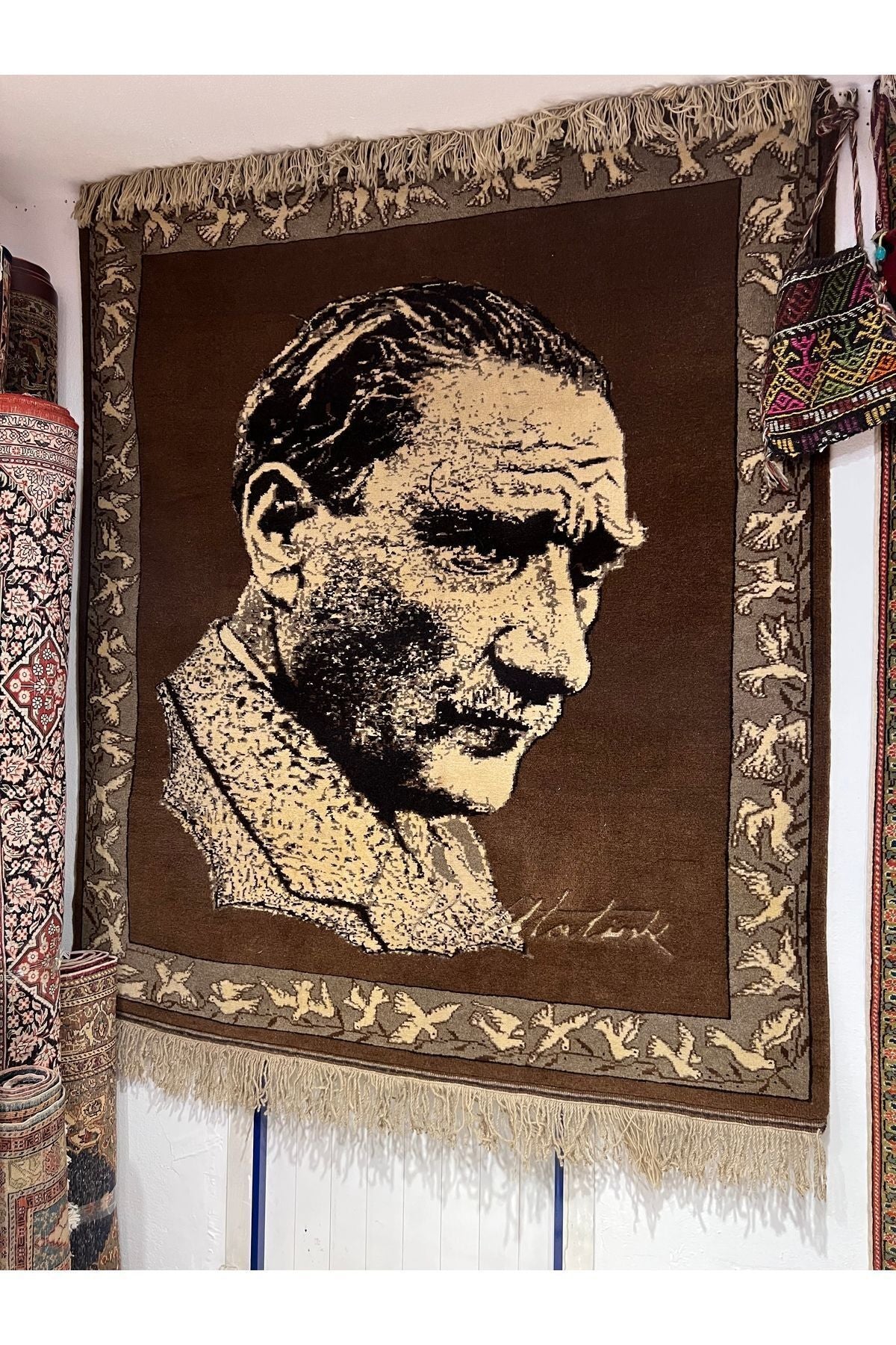 RD RAMAZAN DAG Hand Rug Art Hand-Woven Gazi Mustafa Kemal Ataturk Wall Rug Size - MALLTURK