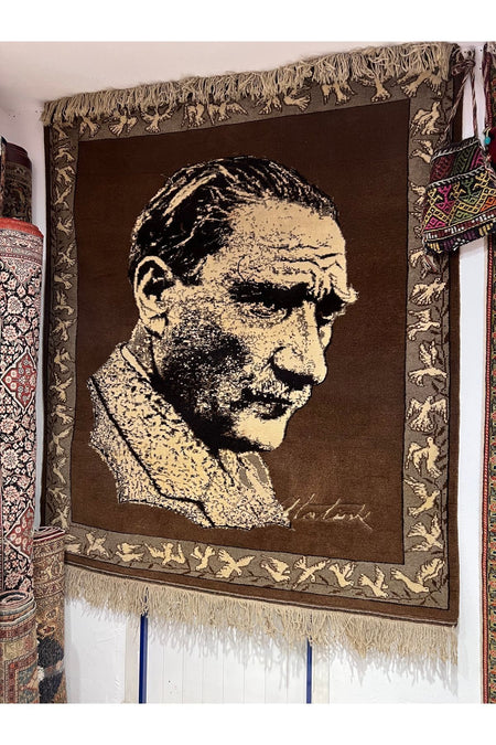 RD RAMAZAN DAG Hand Rug Art Hand-Woven Gazi Mustafa Kemal Ataturk Wall Rug Size - MALLTURK