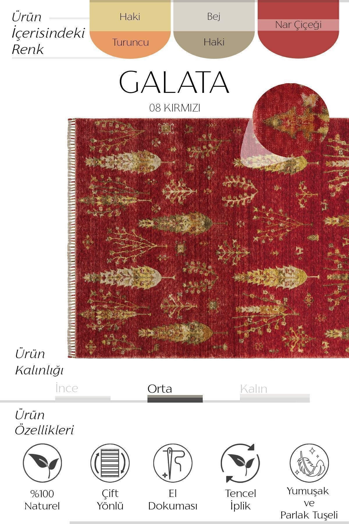 Cool Hali Galata 08 Red Carpet Authentic Living Room Carpet Scandinavian Carpet Bamboo Carpet Handwoven Hallway Carpet - MALLTURK