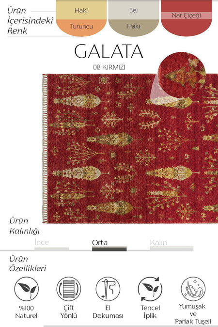 Cool Hali Galata 08 Red Carpet Authentic Living Room Carpet Scandinavian Carpet Bamboo Carpet Handwoven Hallway Carpet - MALLTURK