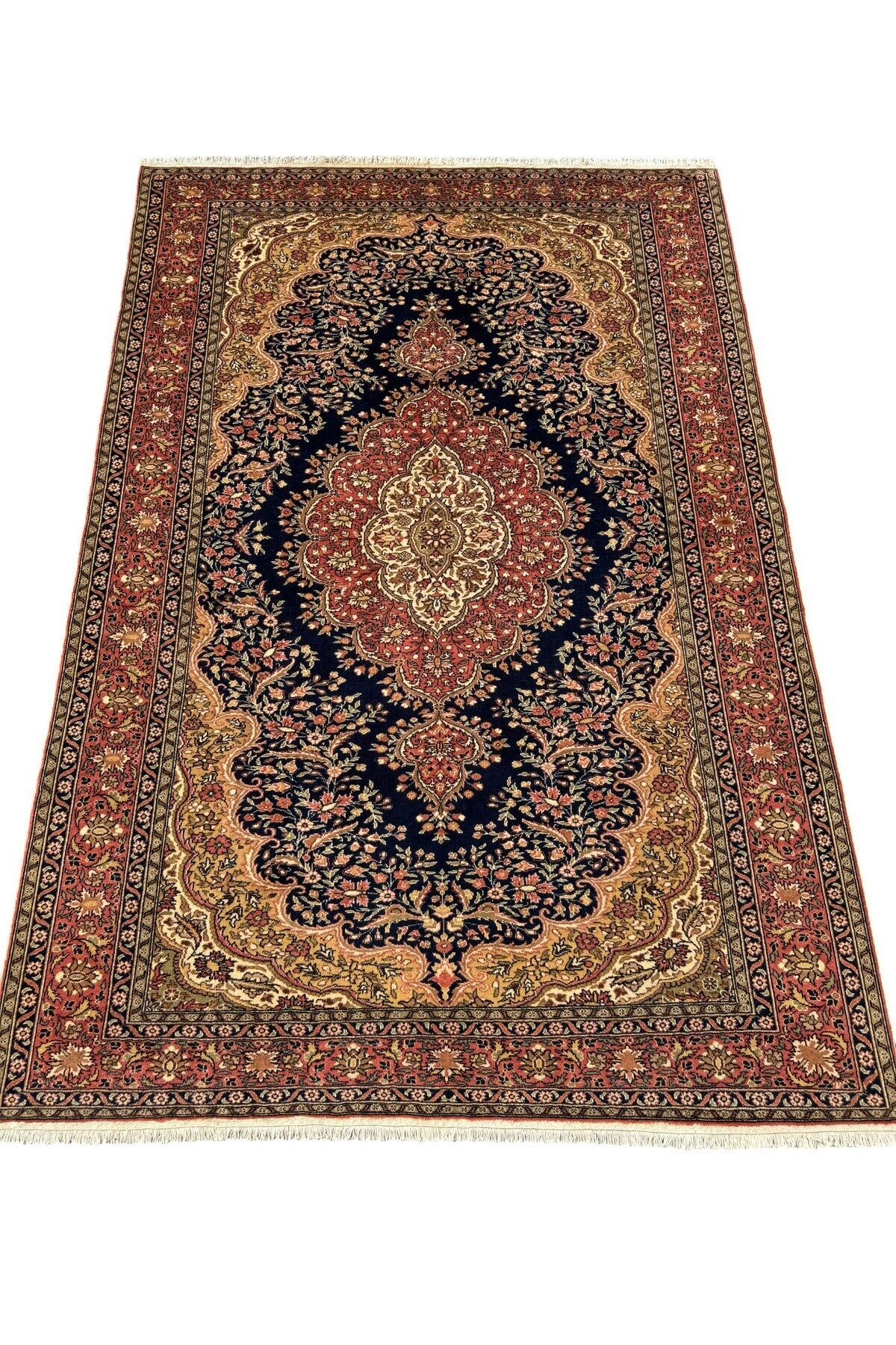 BURAK Rug Hand-Woven New Bunyan Rug 195x295 Navy Kiremit %100 Wool Rug - MALLTURK