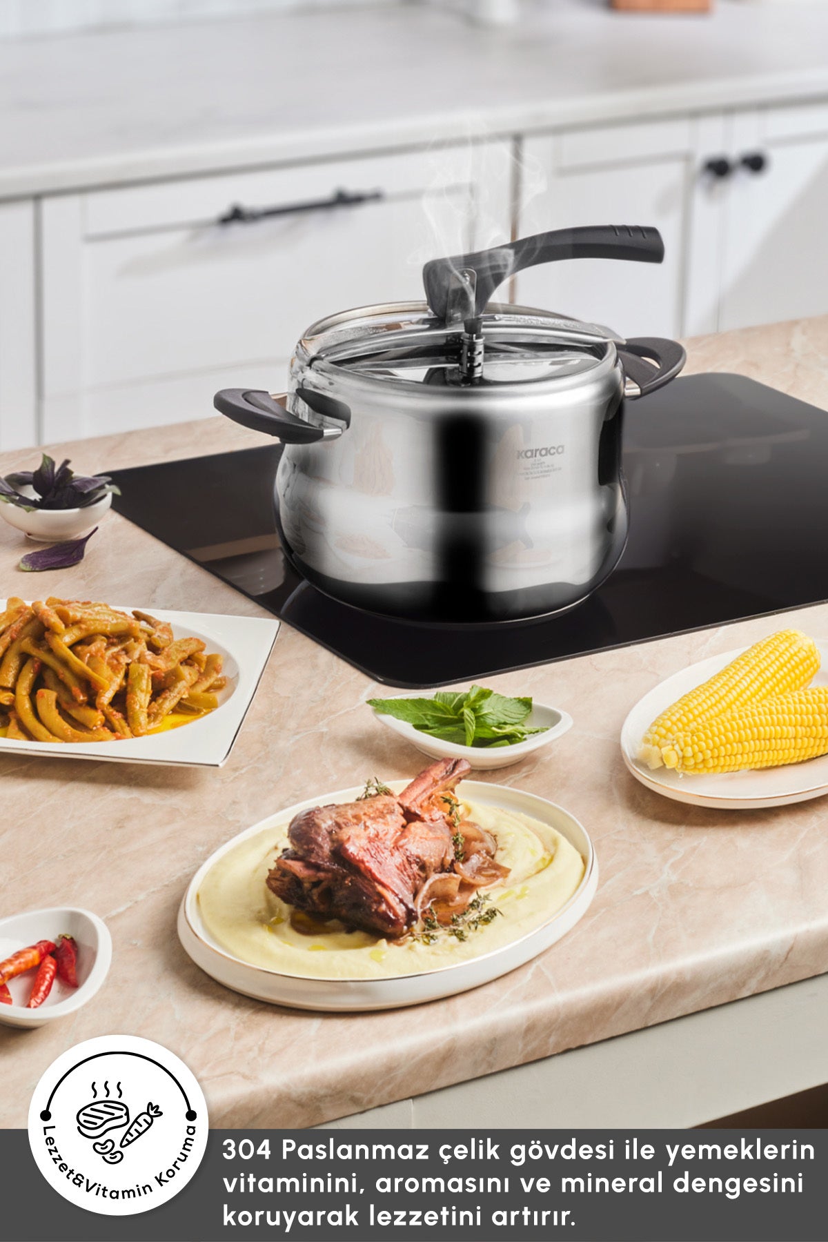 Karaca Retro Stainless Steel induction Base Pressure Cooker 6 Lt - MALLTURK