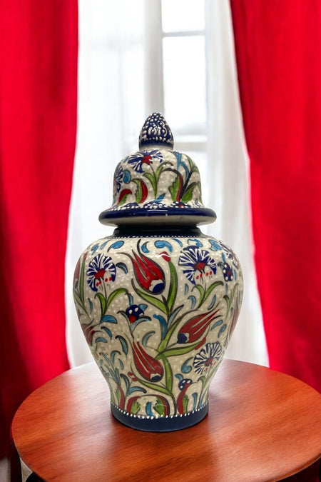 STORESZA 30cm Handmade Kutahya Ceramic Shah Cube Vase – Blue - MALLTURK