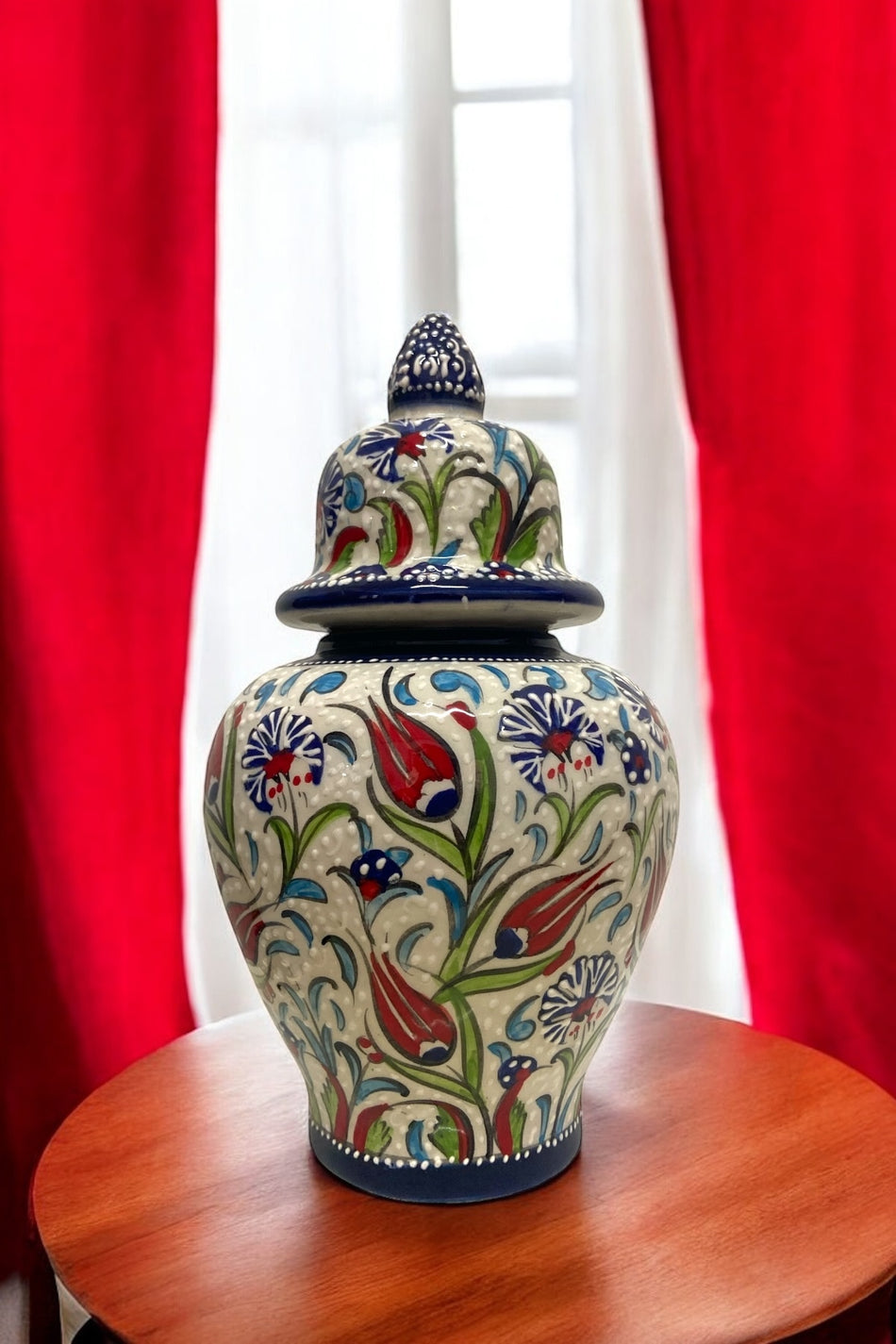 STORESZA 30cm Handmade Kutahya Ceramic Shah Cube Vase – Blue - MALLTURK
