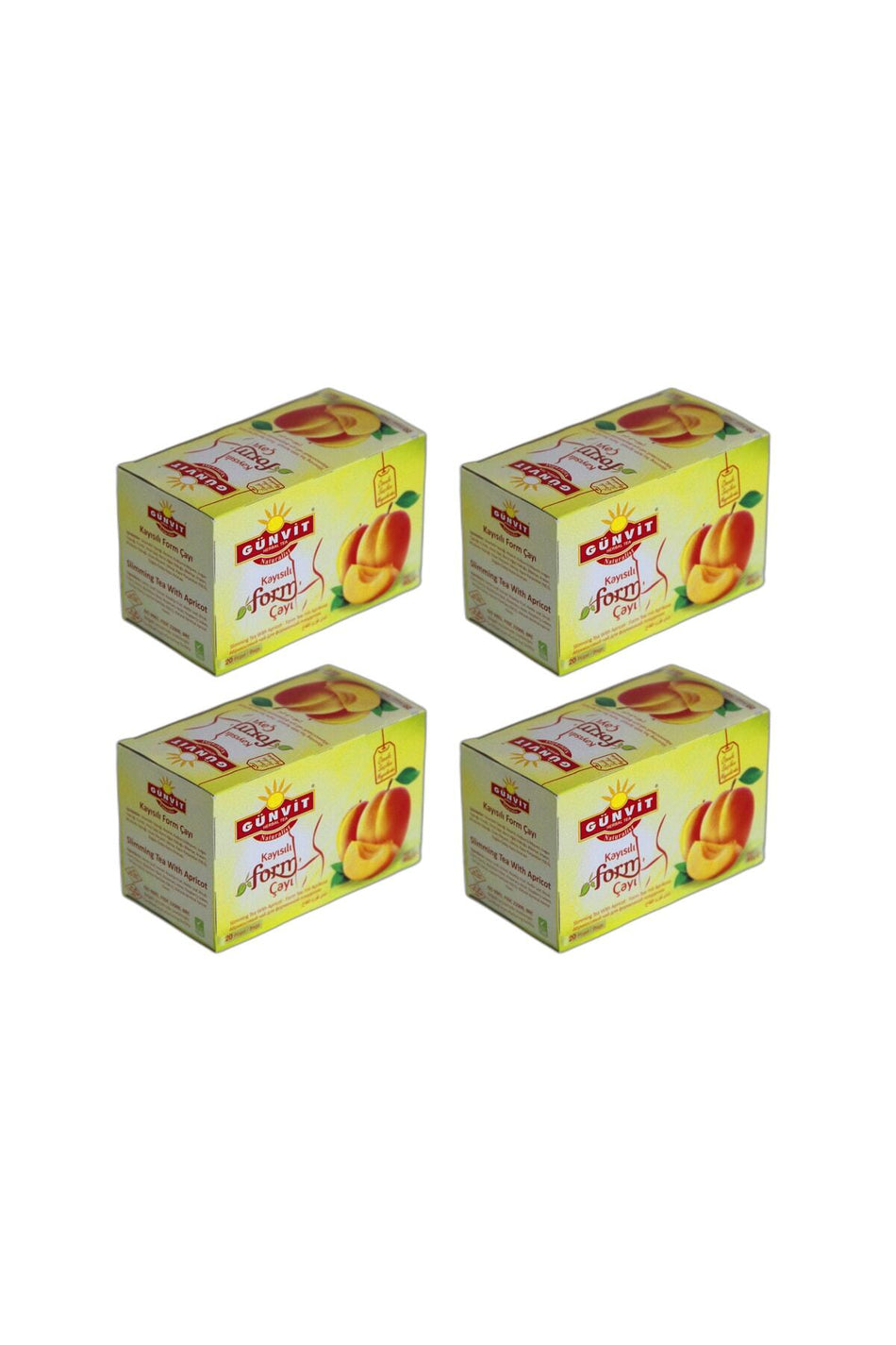 Gunvit Apricot Flavored Slimming Tea, 20 Tea Bags per Box (4 packs)
