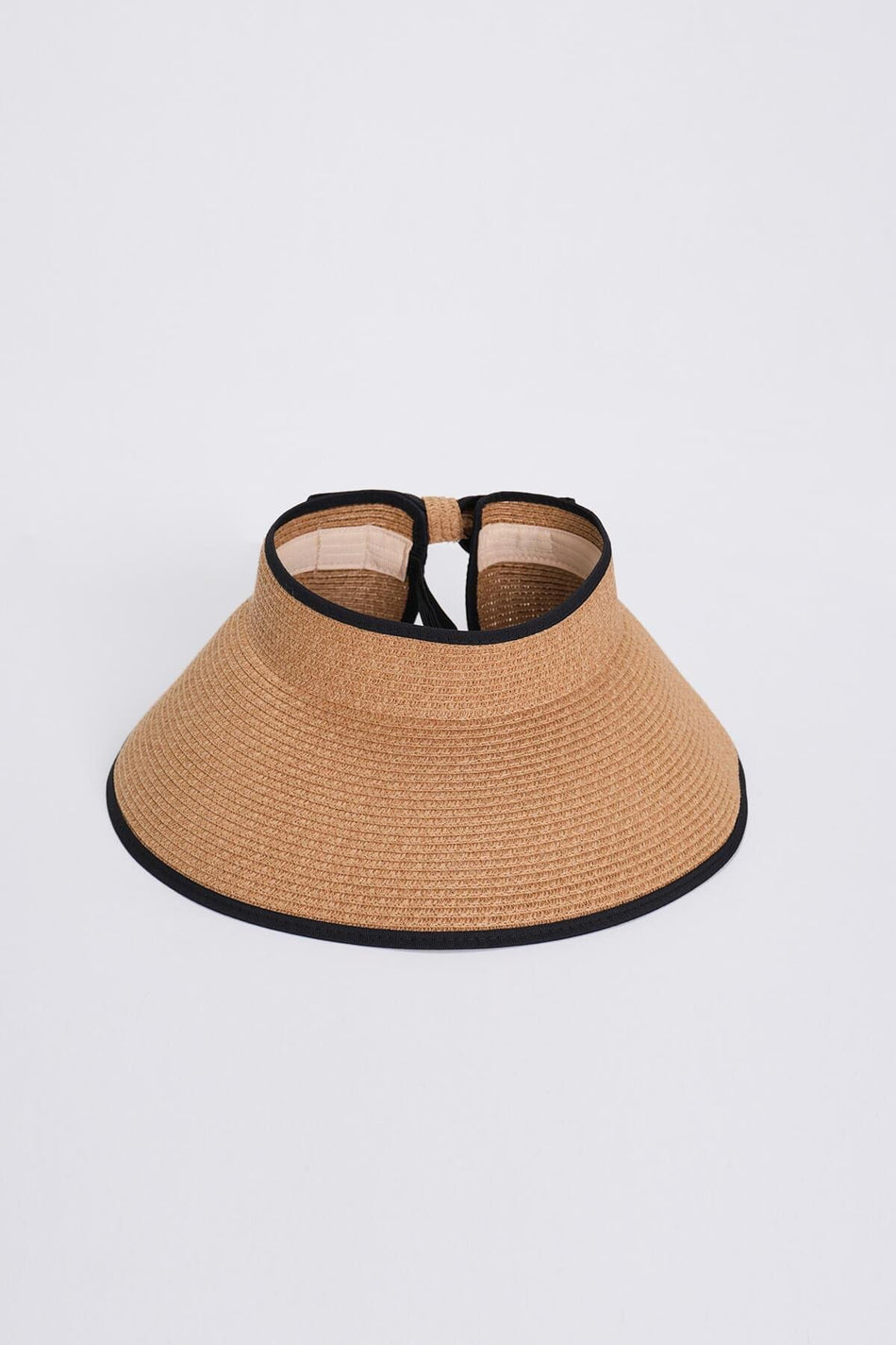 Hashema Bow Detail Foldable Black Piped Visor Beach Hat