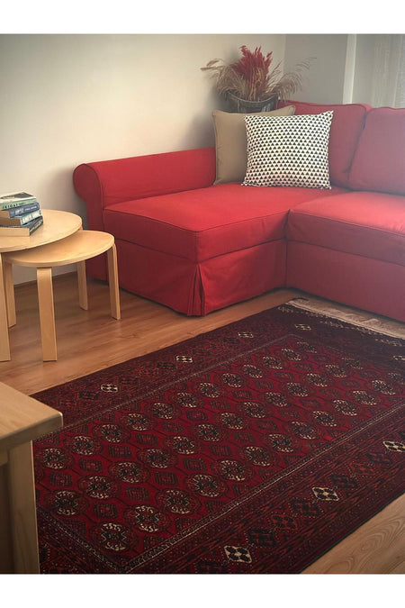 Anatolia Looms Hand-Woven Tekke Buhara Turkmen Rug Red Ground, Classic Gul Motif
