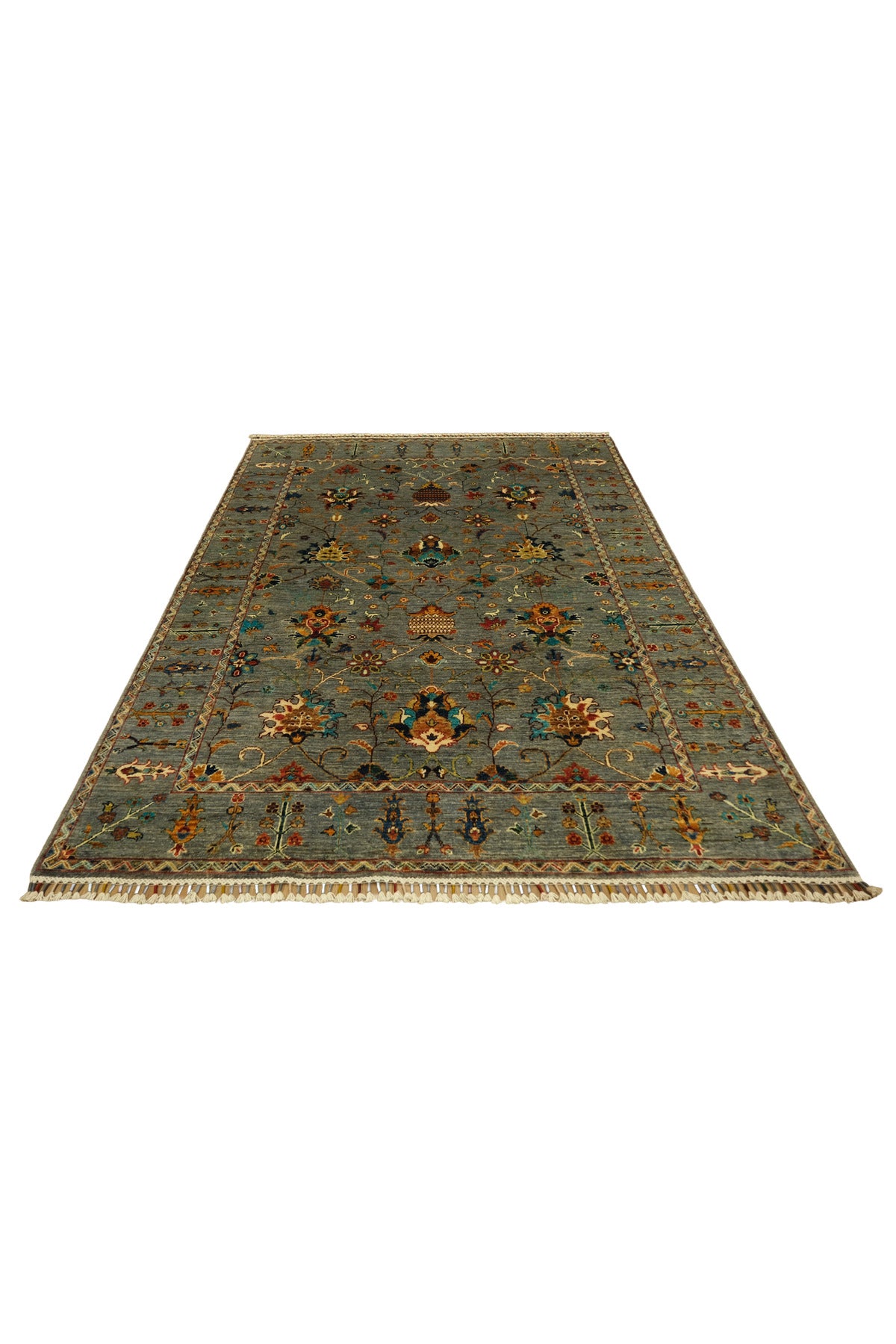 Vog Rug Sultani Handcrafted Blue Gray Pattern Fringed Anatolian Pattern Modern and Traditional Living Room Rug