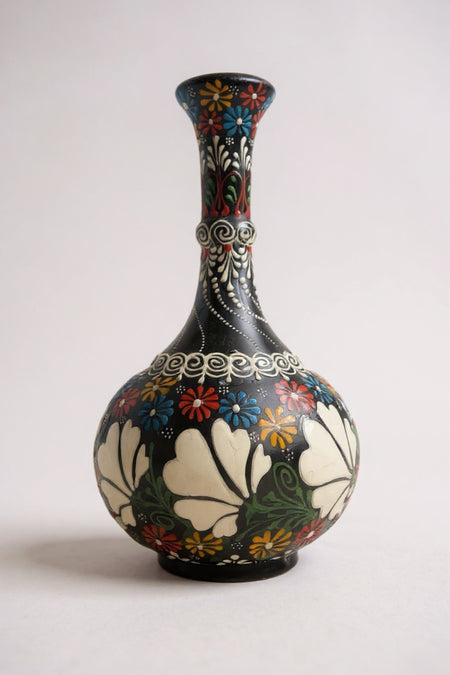 STORESZA Handmade 30cm Teardrop Shaped Ceramic Vase – Kutahya Ceramic Decorative Vase Black - MALLTURK