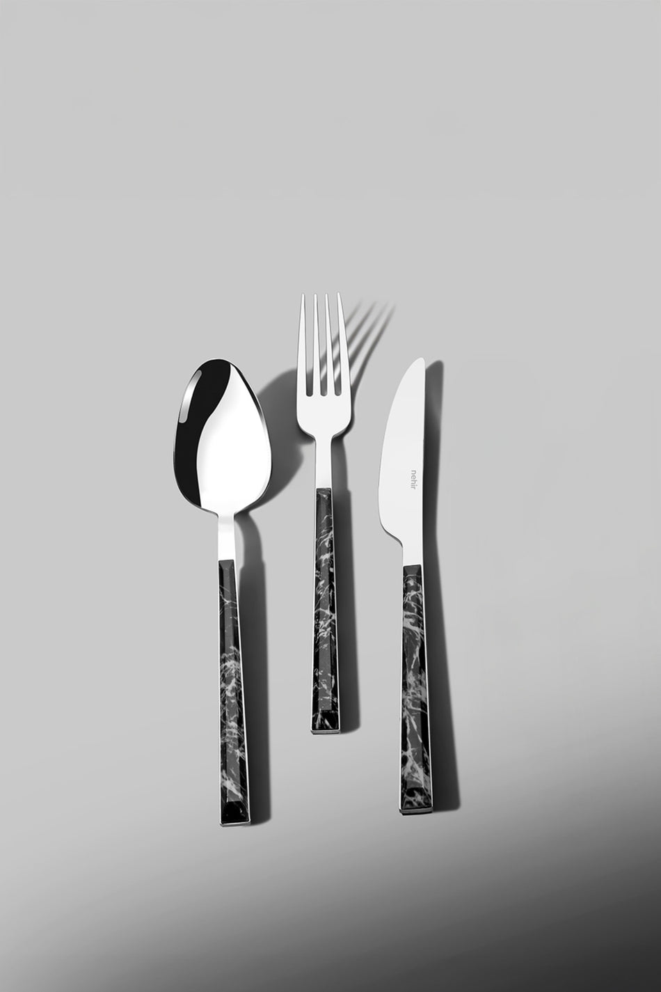 Nehir tulip siyah 6 Place Setting mermer desenli 18 Piece Boxed Flatware Set - MALLTURK