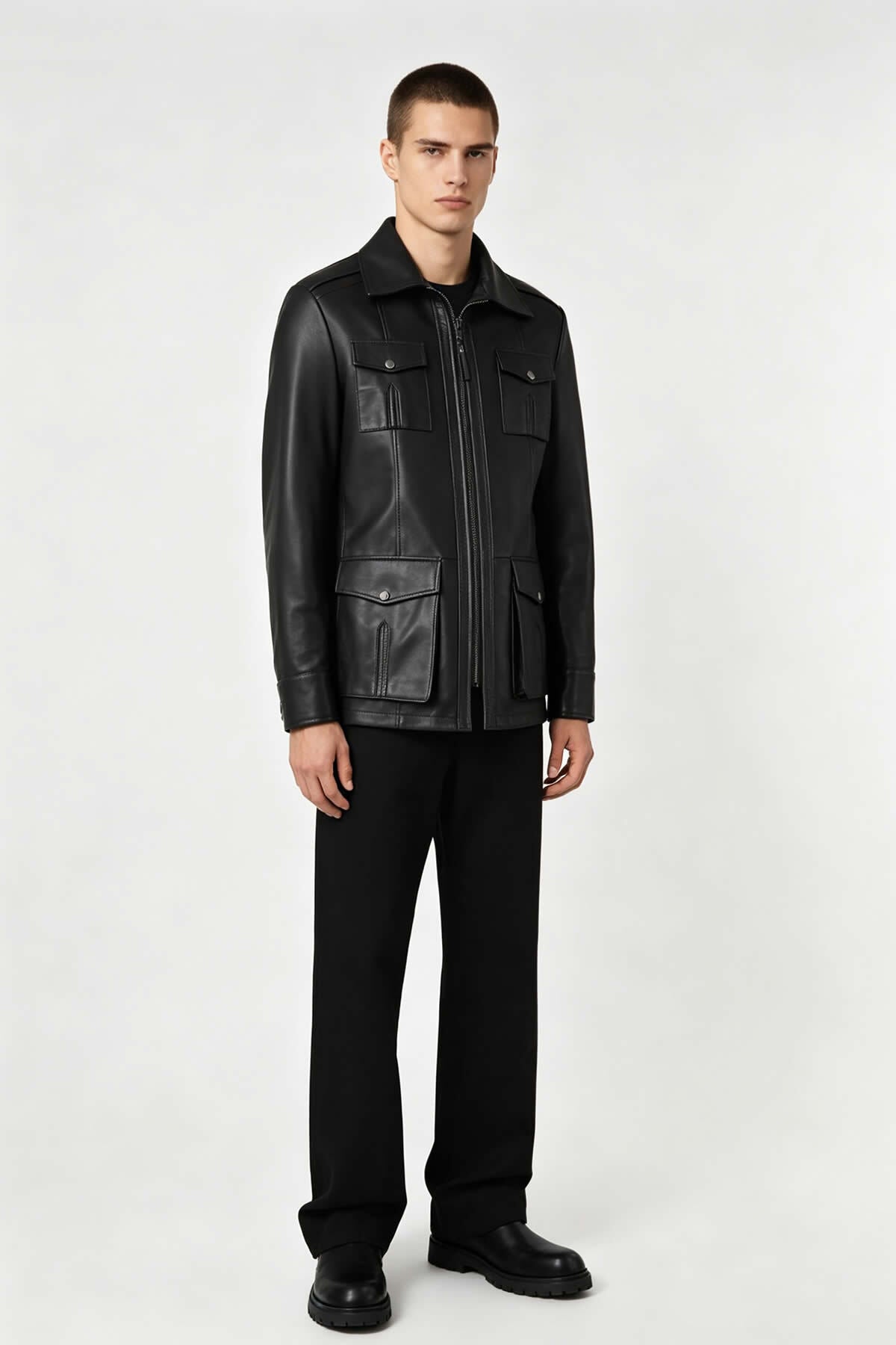 ALIN Kaya Men's Genuine Leather Zip-Up Leather Jacket Black - MALLTURK