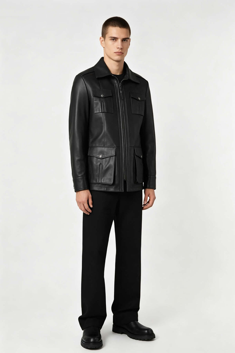 ALIN Kaya Men's Genuine Leather Zip-Up Leather Jacket Black