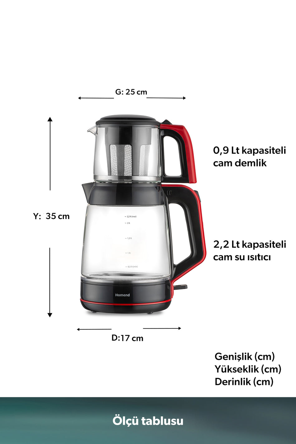 HOMEND infinity XL 1764H Glass Tea Maker Black Red - MALLTURK