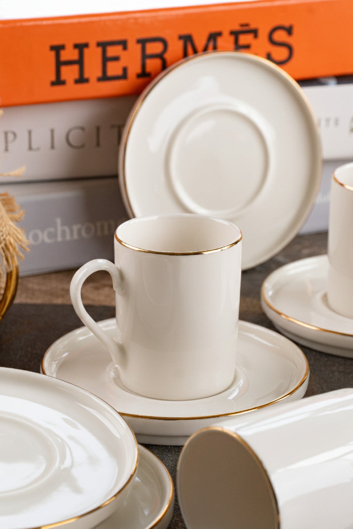 Farika Porselen Miray 12-Piece Gold-Plated Coffee Cup Set for 6 People - MALLTURK