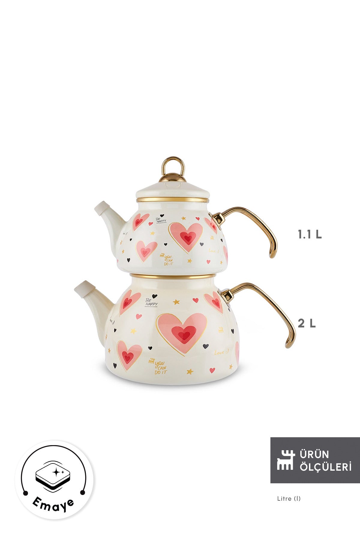 Karaca Pink Love Enamel Heart Detail Midi Size Teapot Set 3.1 Liters - MALLTURK
