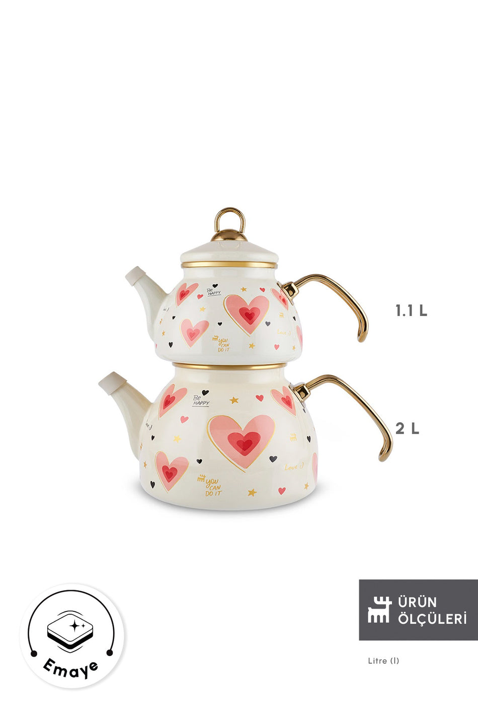 Karaca Pink Love Enamel Heart Detail Midi Size Teapot Set 3.1 Liters - MALLTURK