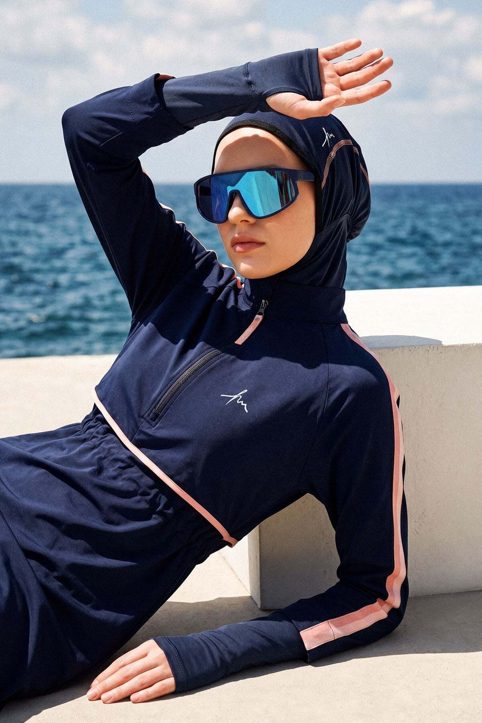 Hasema Esila H-Per Navy Blue 6-Piece Full Coverage Swimsuit Set with Sleeves 3125 - MALLTURK