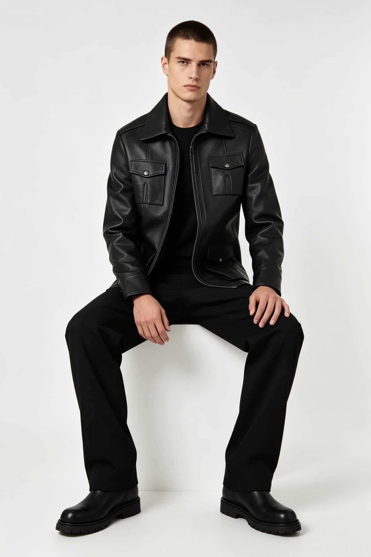 ALIN Kaya Men's Genuine Leather Zip-Up Leather Jacket Black - MALLTURK