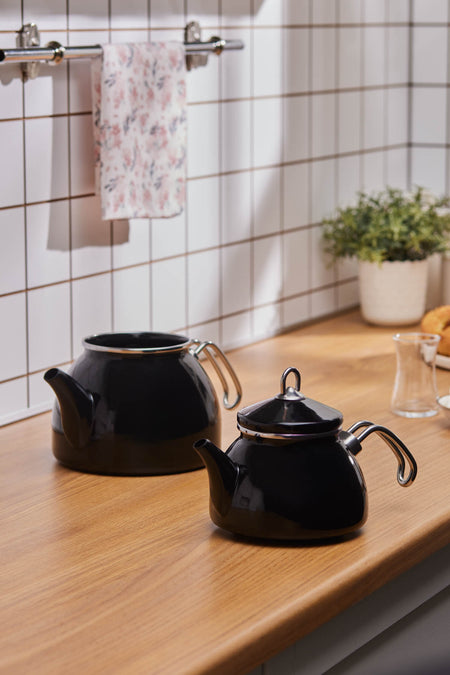 Karaca Loreto Enamel Midi Teapot Set, Black - MALLTURK