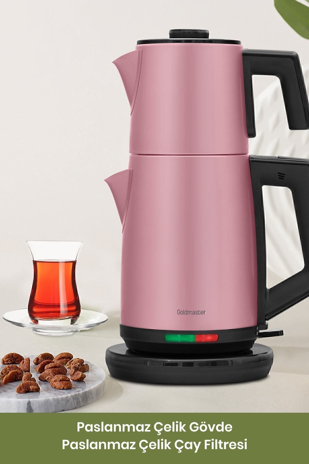GoldMaster Yudum Pearl Pink Stainless Steel 2200 Watt Steel Tea Maker and Water Heater - MALLTURK