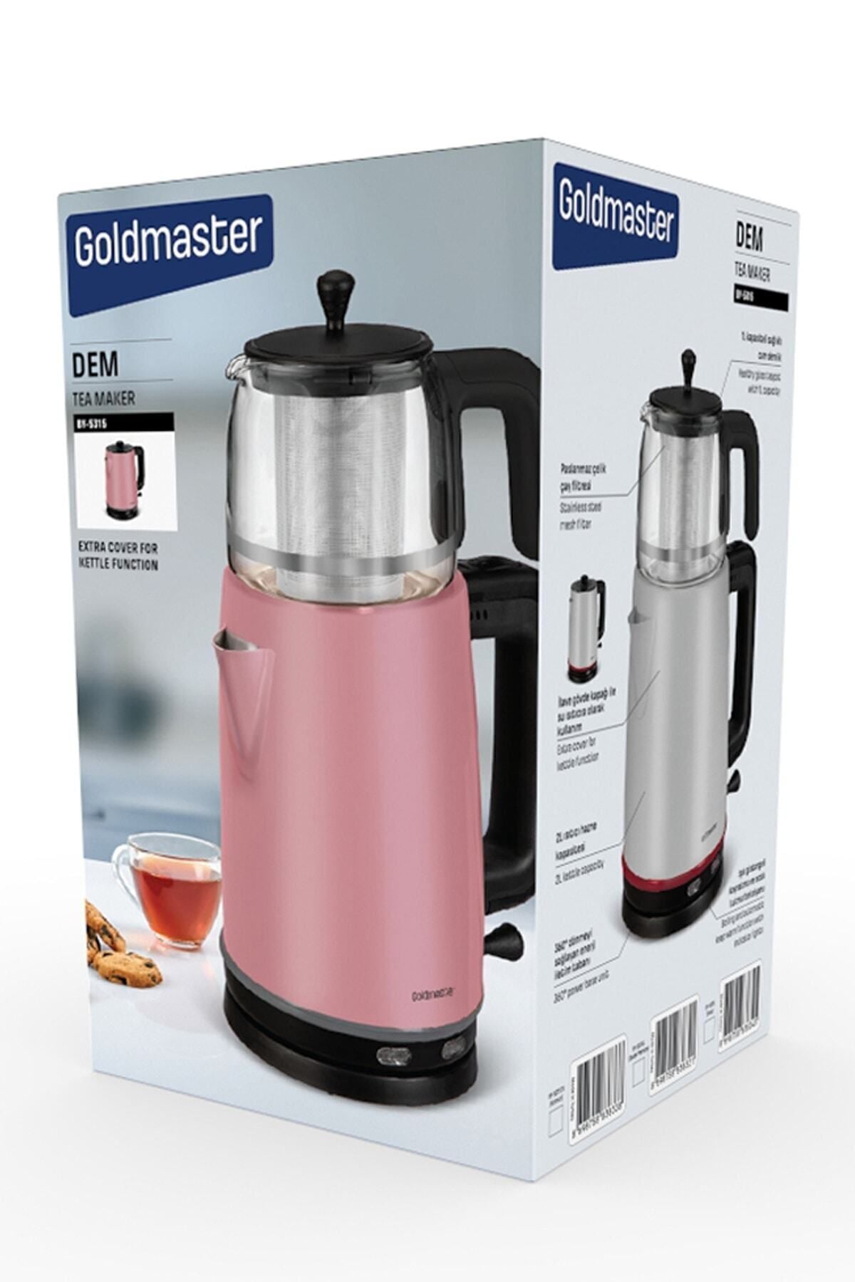 GoldMaster Dem Pearl Pink 2200 Watt XL Stainless Steel Tea Maker and Water Heater with Glass Pot - MALLTURK