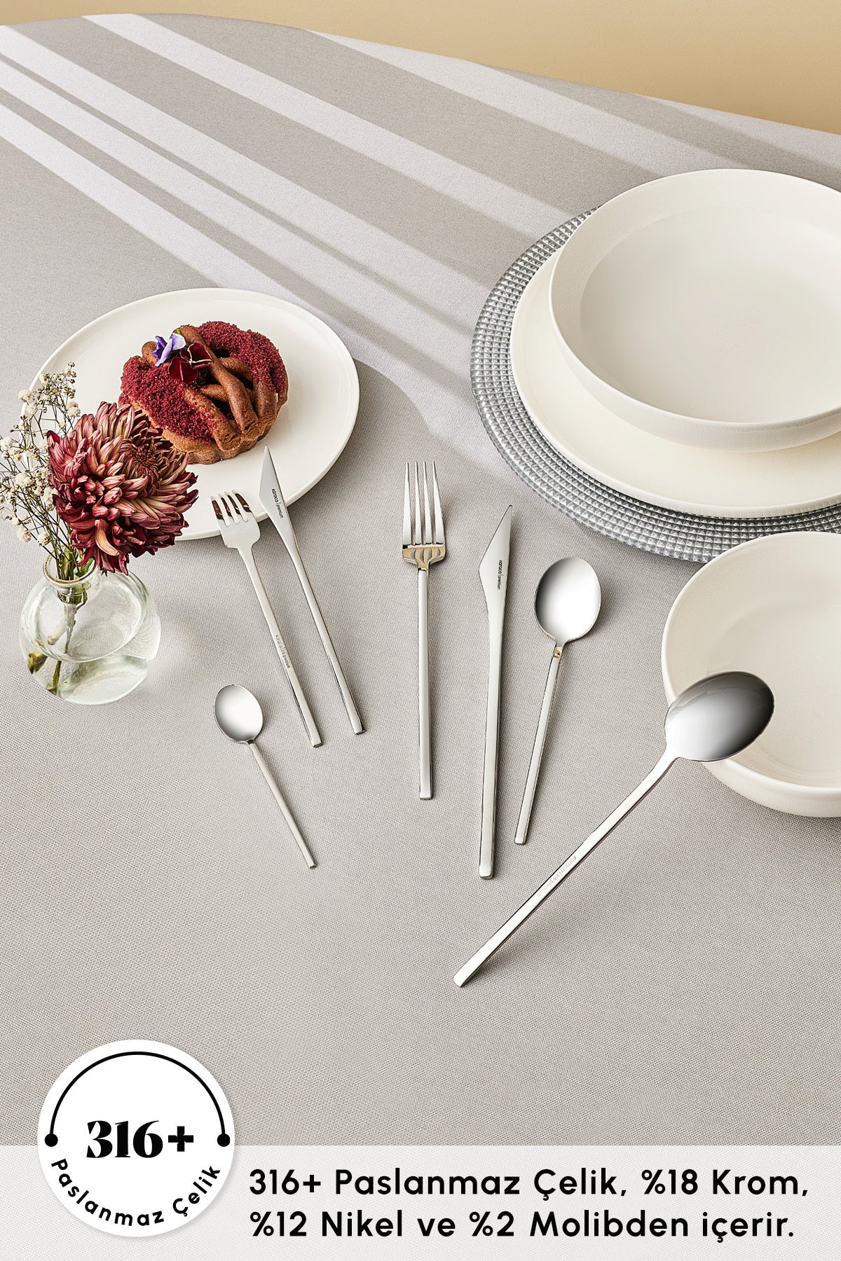 Karaca look 316 Steel 84 Piece 12 Place Setting premium Flatware Set Boxed - MALLTURK