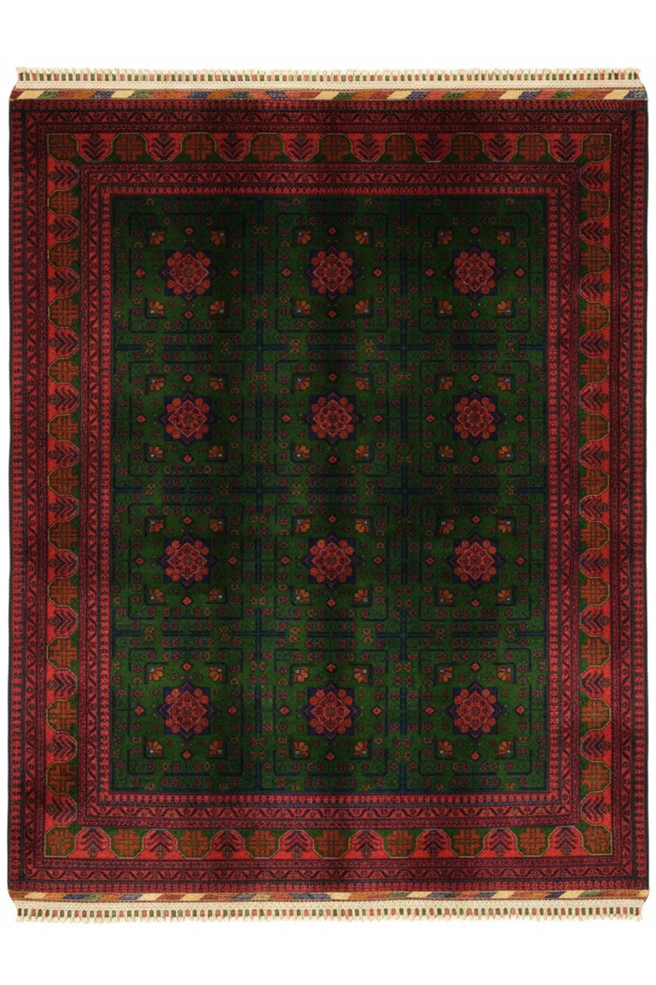 Vog Hali Handwoven Burgundy-Green Star Pattern Afghan Bilicik Carpet 100% Wool Natural Dye Traditional Living Room Carpet - MALLTURK