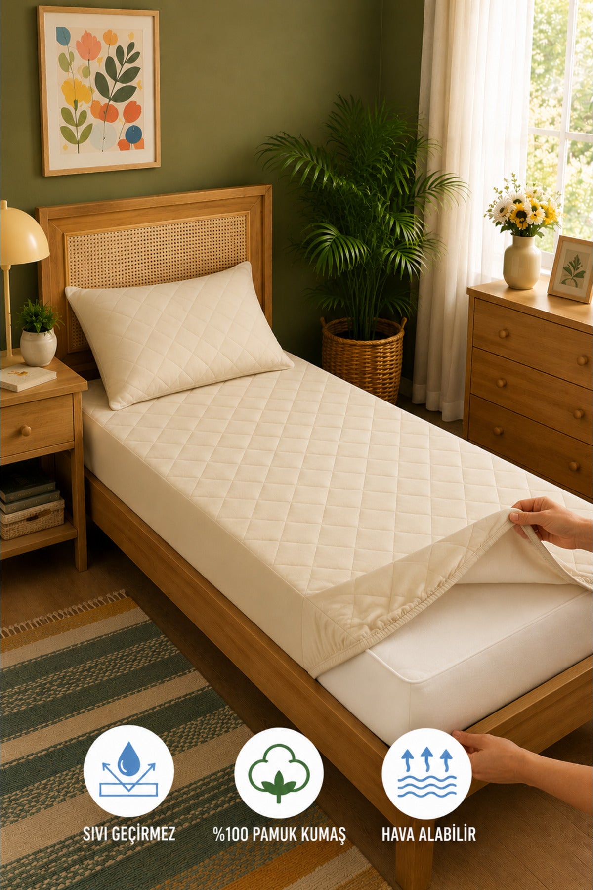 sevilya Waterproof Cotton Quilted Pillow Protector - MALLTURK