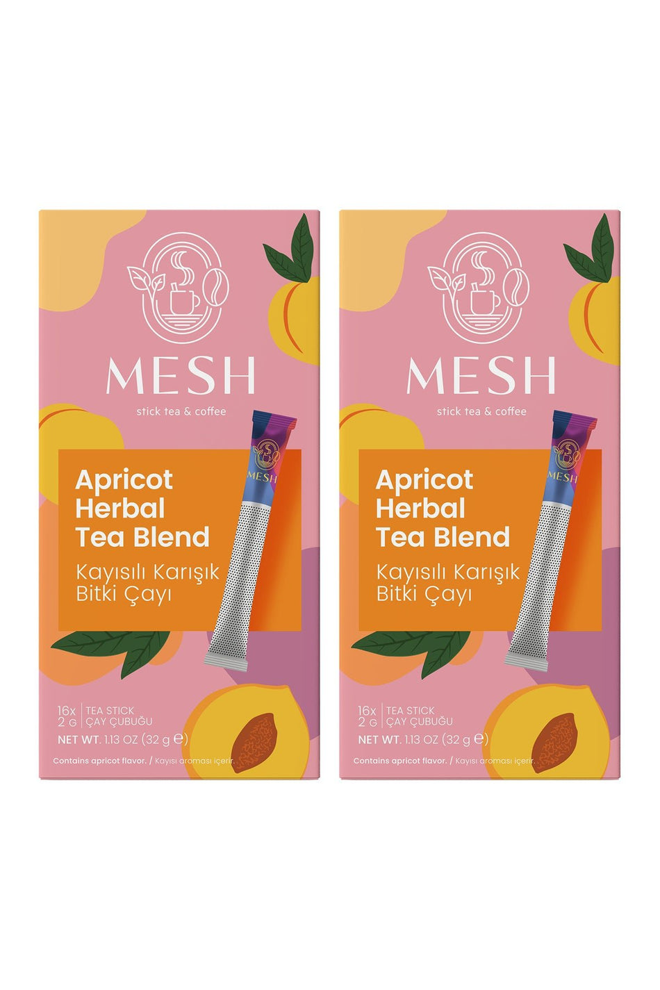 Mesh Stick Apricot Form Herbal Tea – Natural, Sugar-Free, Additive-Free, 2 Packs in 1