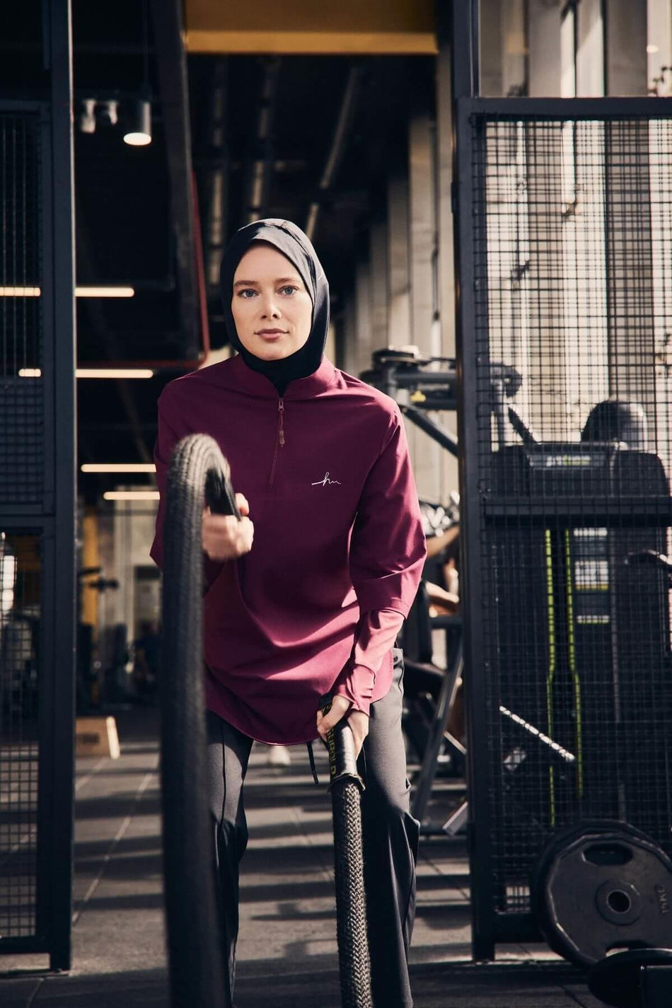 Hasema Active Long-Sleeved Zip-Collar Purple Hijab Training T-Shirt Act-9