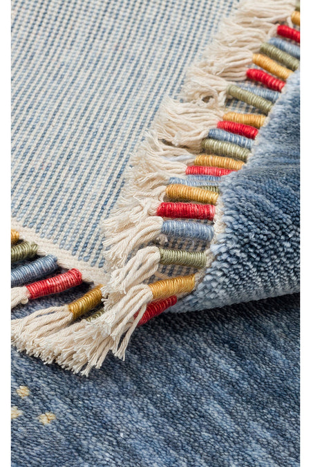 Eko Hali ZARA ZR 06 Blue Round, a special loom carpet shaped by the intensive hand labor of women from Usak. - MALLTURK