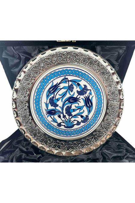 Cini Evi Blue Tulip and Carnation Silver Plate 25cm - MALLTURK