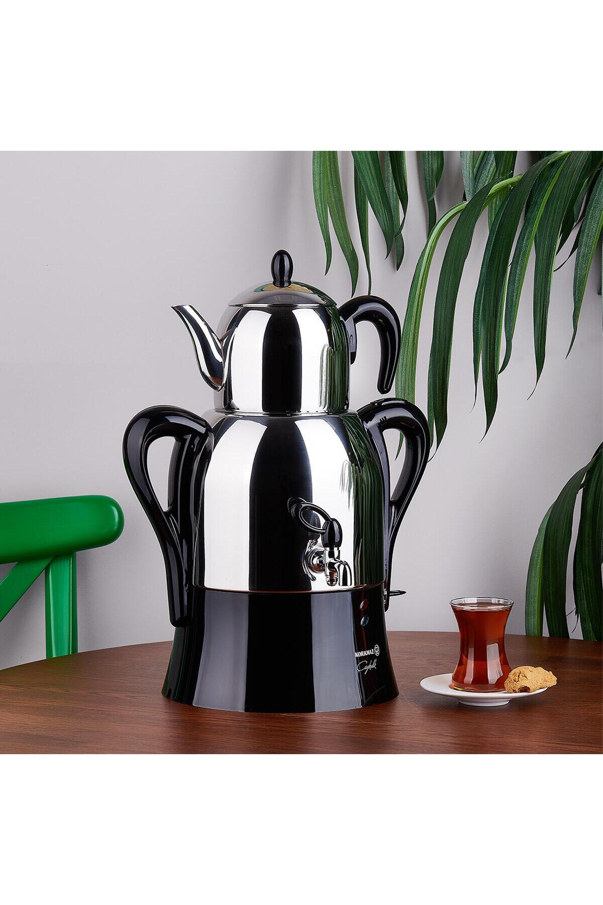 KORKMAZ Tea Lover Samovar Stainless Steel inox/Black Samovar SAMOVAR - MALLTURK