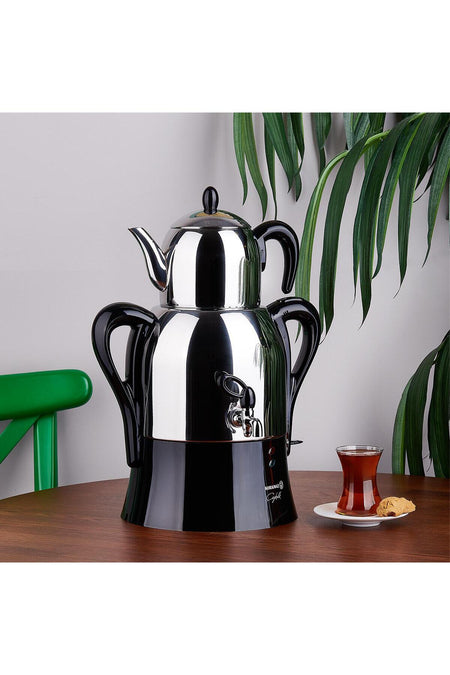 KORKMAZ Tea Lover Samovar Stainless Steel inox/Black Samovar SAMOVAR - MALLTURK