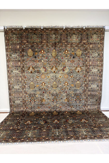 Afgan Rug Hand-Woven 10 Meter Sultani Design Grey Color 100% Wool Natural Dye Elsanat Eseri - MALLTURK