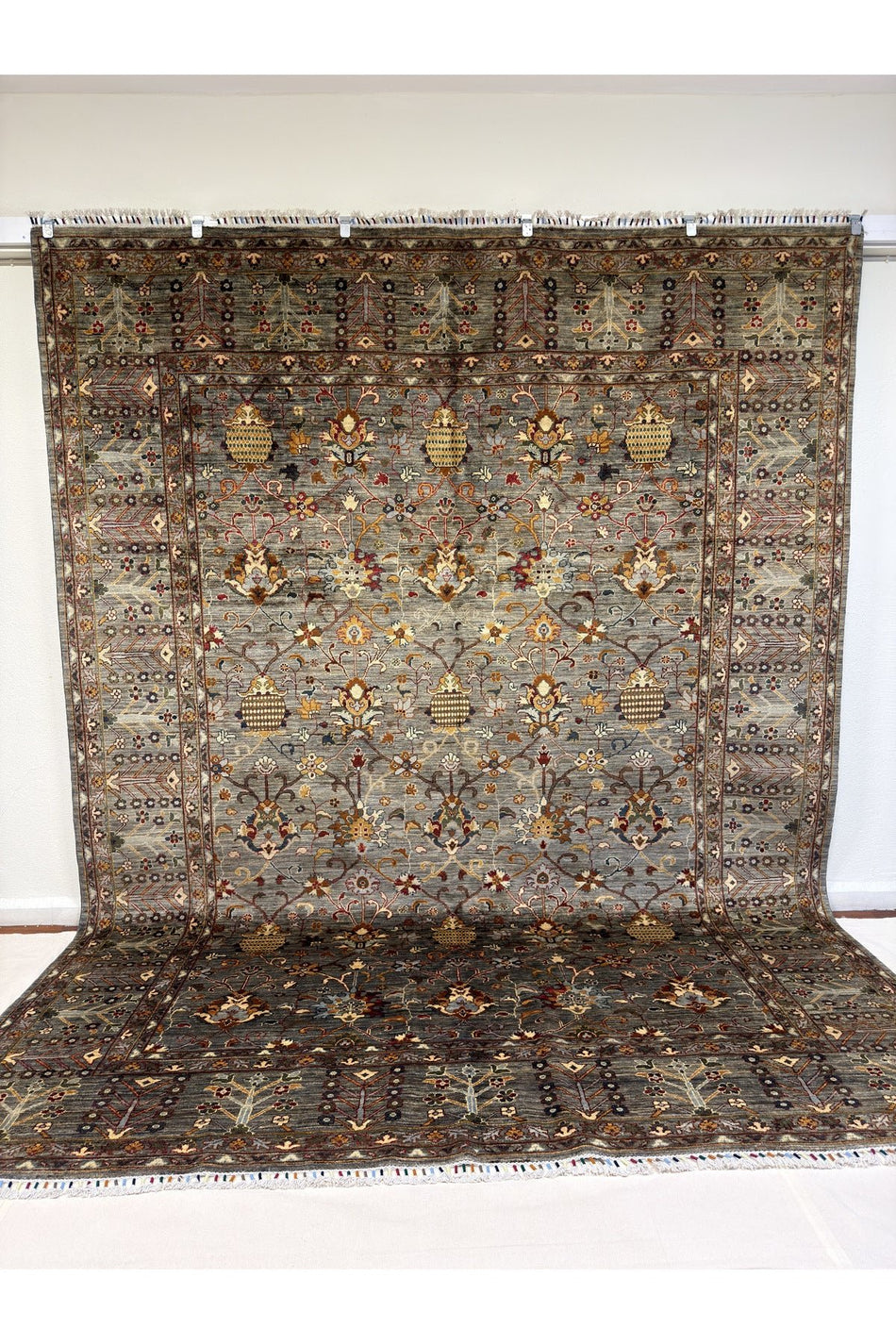Afgan Rug Hand-Woven 10 Meter Sultani Design Grey Color 100% Wool Natural Dye Elsanat Eseri - MALLTURK