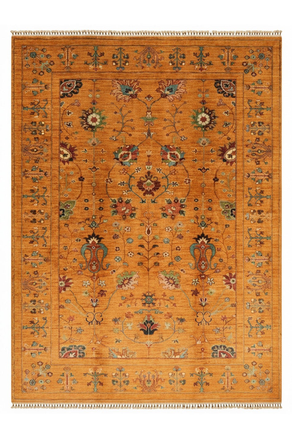 Vog Sultani Handmade Anatolian Motif Patterned Modern and Traditional Living Room Rug with Orange Fringes - MALLTURK