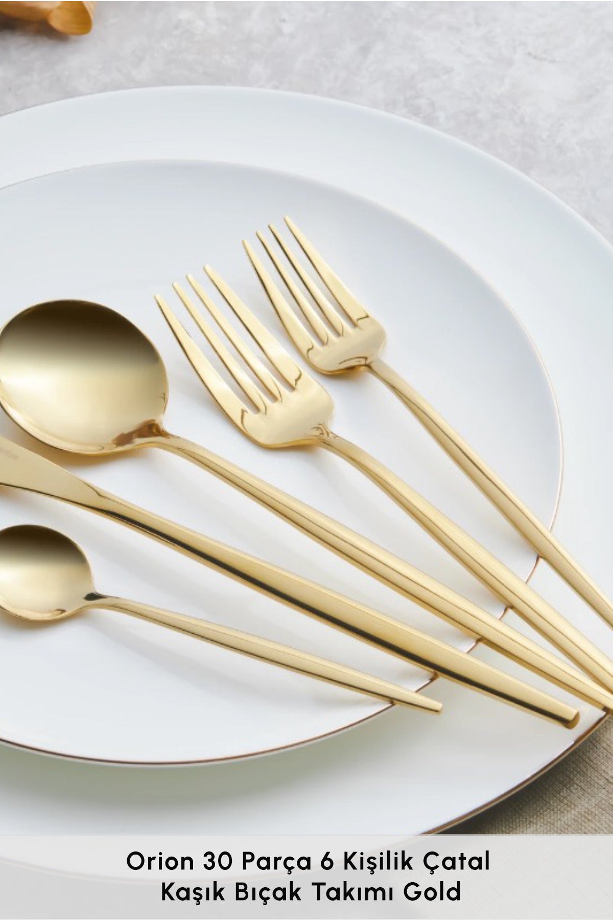 Karaca orion shiny gold 30 Piece 6 Place Setting Flatware Set - MALLTURK