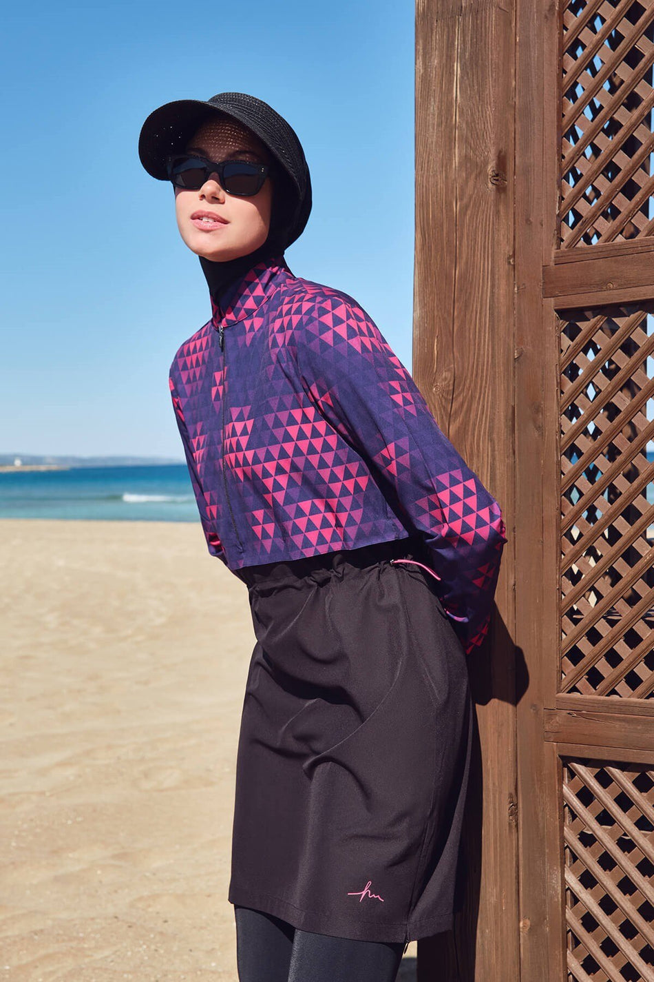 Hasema Esila Black and Fuchsia Sleeveless 5-Piece Full Coverage Swimsuit Set 2934 - MALLTURK