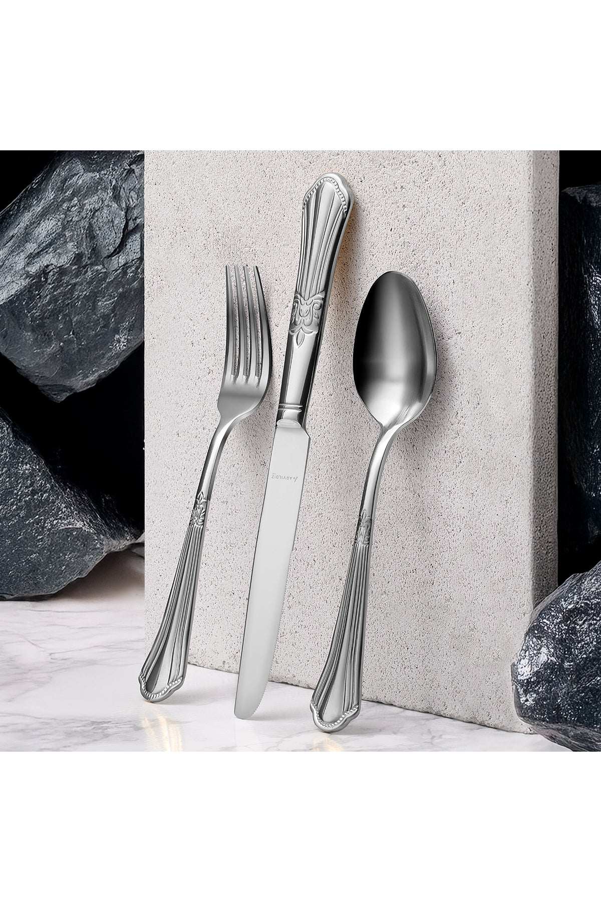 Aryildiz marquise 84 Piece 12 Place Setting Flatware Set - MALLTURK