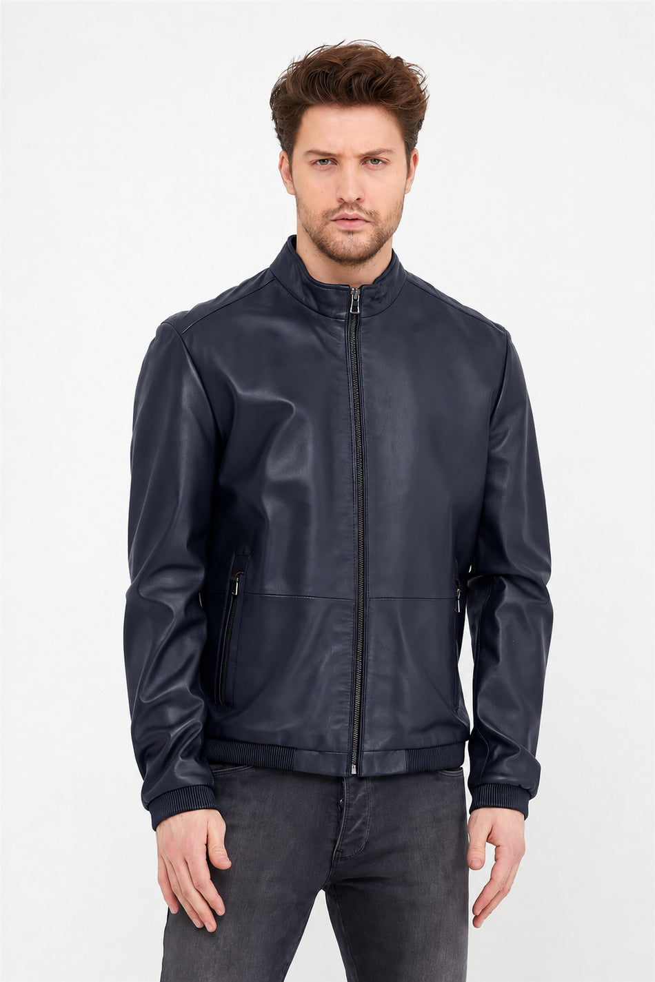 Blusão de pele vegetal azul-marinho Leather Club