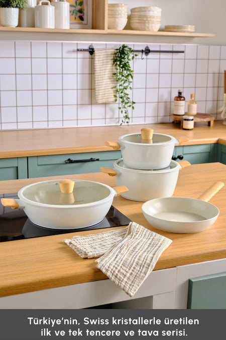 Karaca x Refika Swiss Crystal Almond Induction Compatible 7 Piece Cookware Set