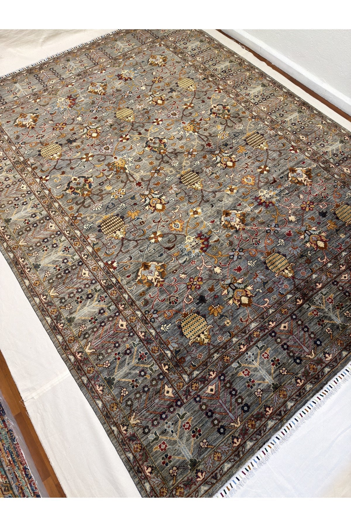 Afgan Rug Hand-Woven 10 Meter Sultani Design Grey Color 100% Wool Natural Dye Elsanat Eseri - MALLTURK