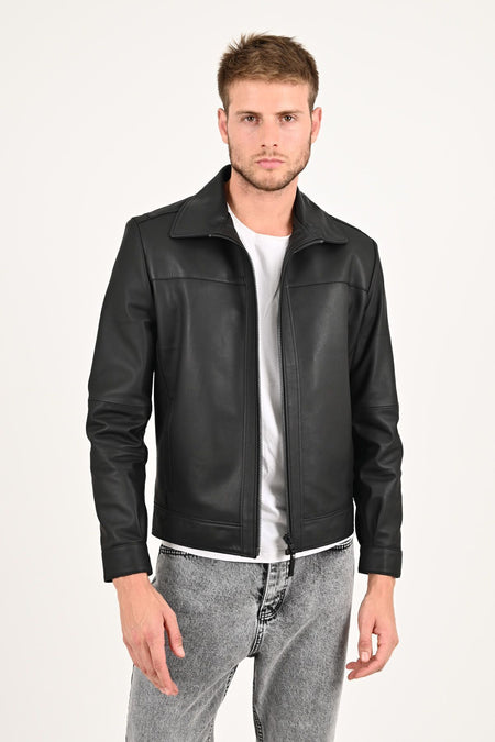 ALIN Leo Men's Genuine Leather Casual Jacket Black - MALLTURK