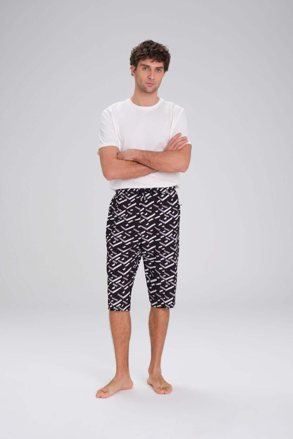 Men's Black Long Swim Shorts with Hashema Pattern 2417
