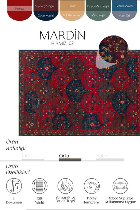 Cool Rug Mardin Red Ethnic Pattern Zamansiz Vintage Wool Hand-Woven 4 Mevsim Ev Salon Living Room Rug