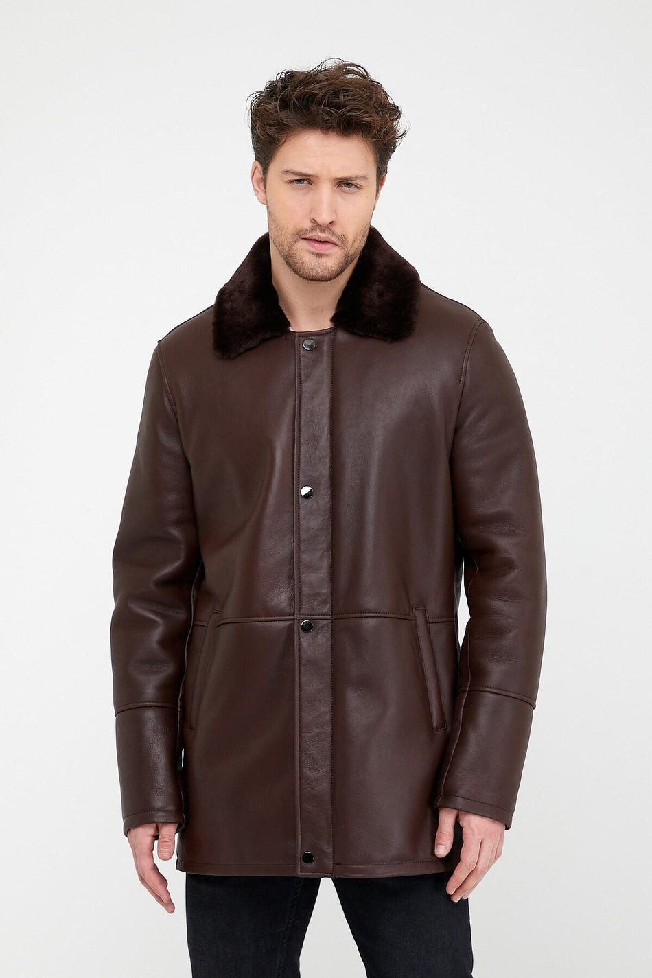 Leather Club koffiekleurige jas van lamsbont