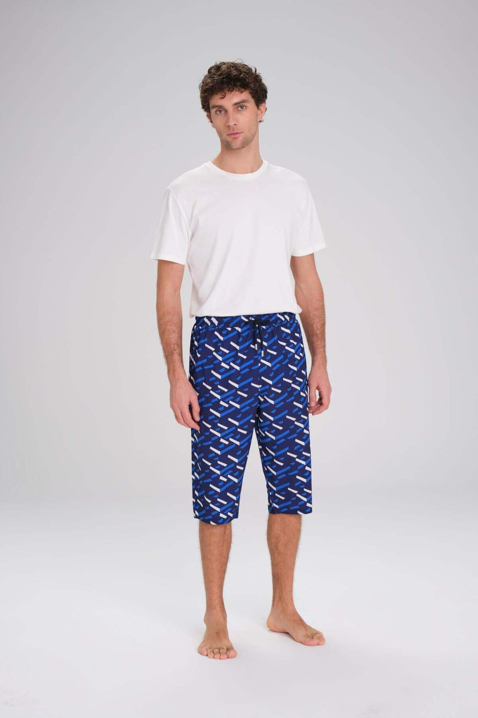 Men's Navy Blue Long Pool and Beach Shorts with Hashema Pattern 2418