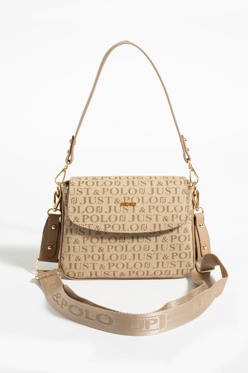 Just Polo Women's Two-Strap, Three-Compartment Shoulder and Crossbody Bag JPS2185 Mink - MALLTURK